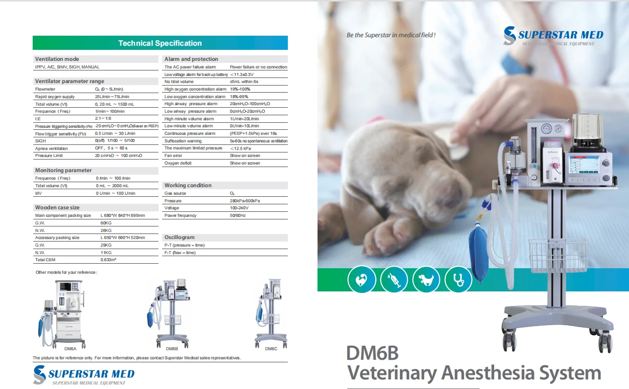 Factory price  Pet Clinic portable veterinary anesthesia machine patient monitor for veterinary use maquina de anestesia
