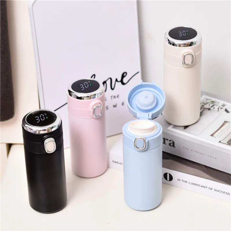 OEM 420ml Straight Cup Smart Drink Ware Double Wall 304 Stainless Steel Temperature Water Bottles