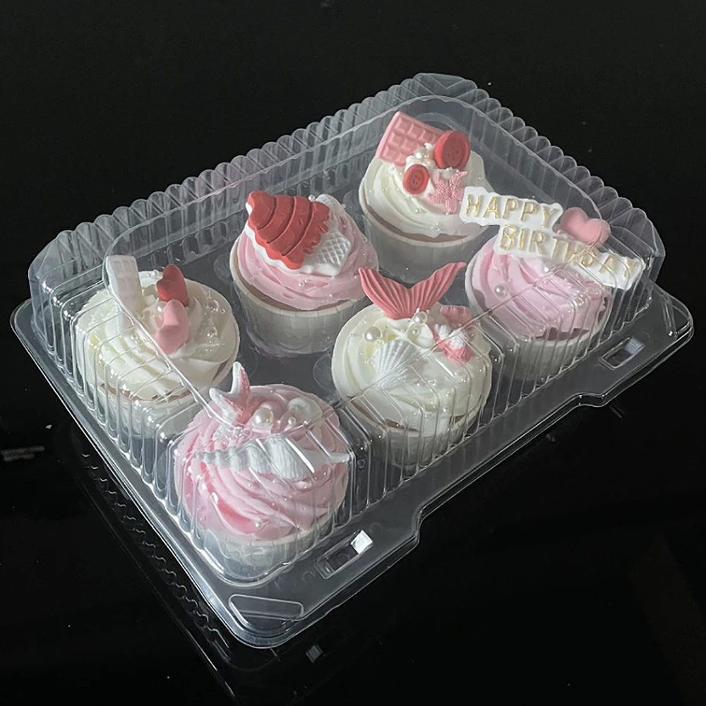 High quality custom cupcake container for bakery disposable plastic cupcake clear box take away 6 pack cupcake packaging