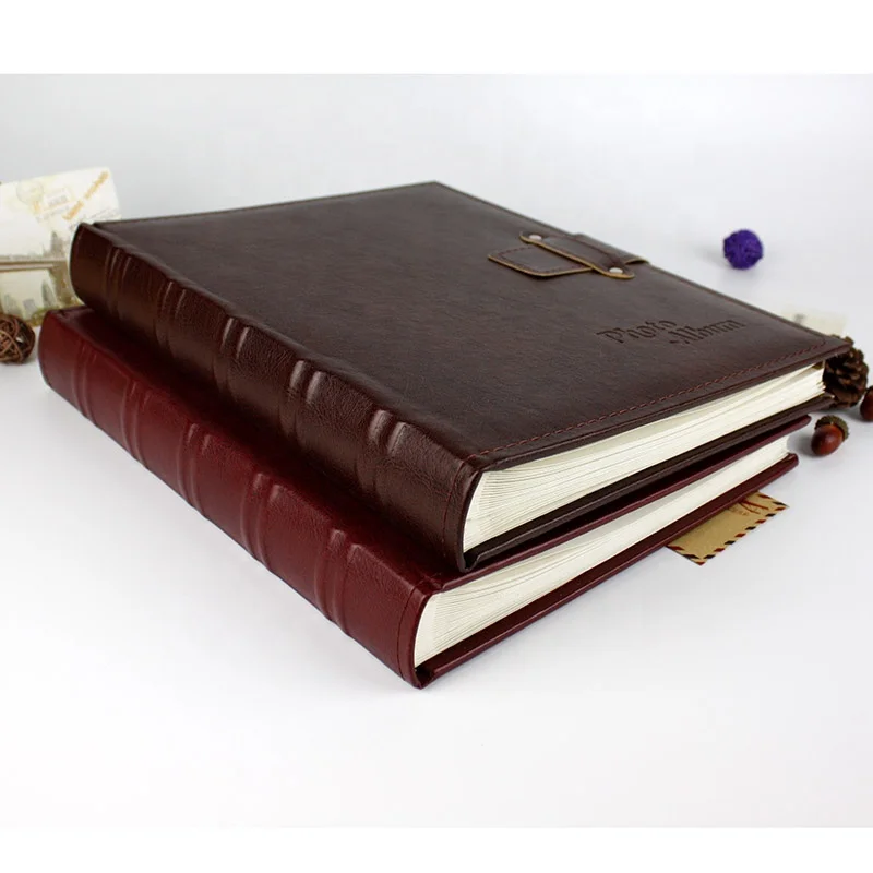 Red/Coffee PU leather cover photo album with strap 50 pages book bound photo album Self dry mount sheet diy family photo albums