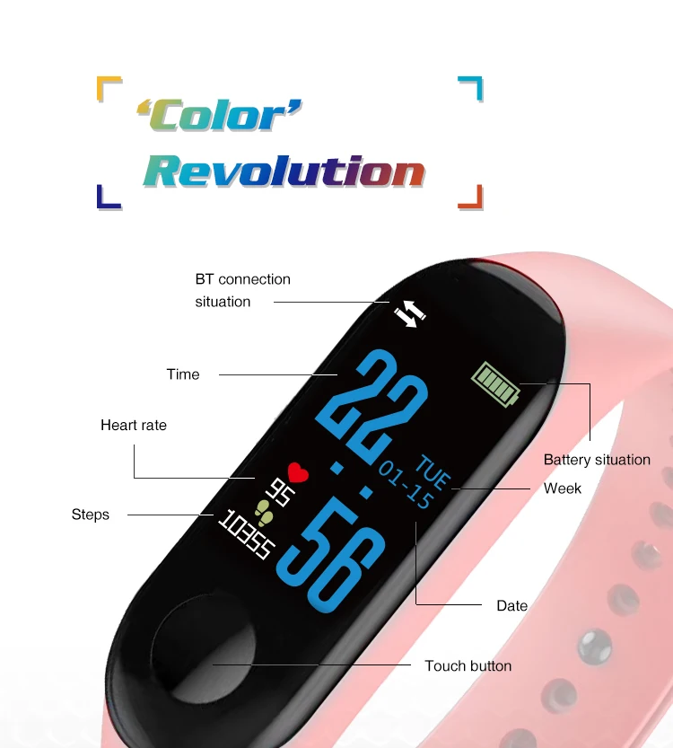 
Factory Wholesale Smart Watch Heart Rate Monitor M3 Sport Fitness Watch Smart Bracelet 