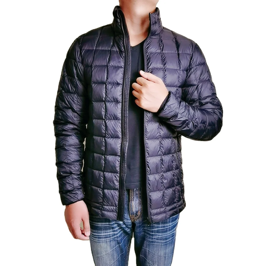 2021 Mens winter black new style square grid light puffer jacket shiny cropped padded goose duck down jacket coat