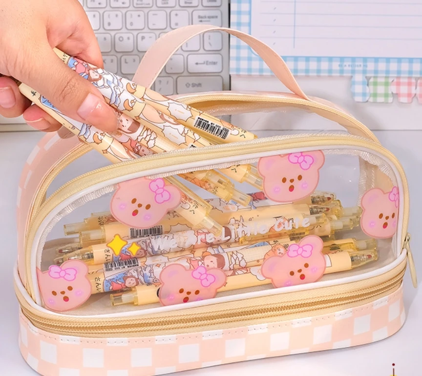 Double Cute Transparent Pen Bag Large Capacity Simple Zipper Student High Appearance Level Portable Pencil case