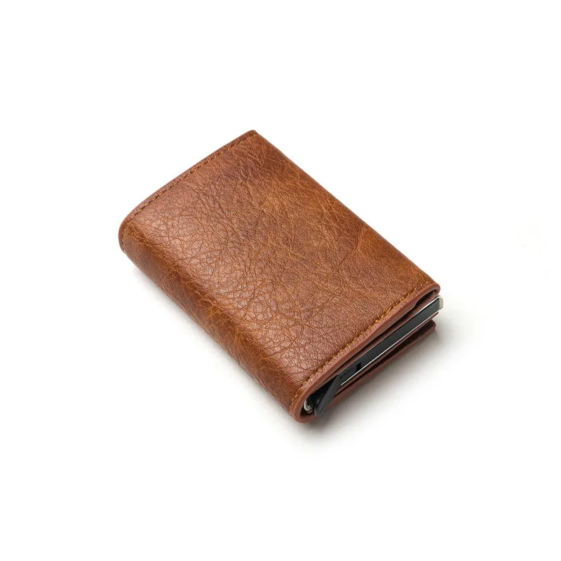 Hot Sale Travel Metal Business Bank Card Case Pop Up Rfid Blocking Pu Leather Card Holder With Window Id Pocket Wallet For Men