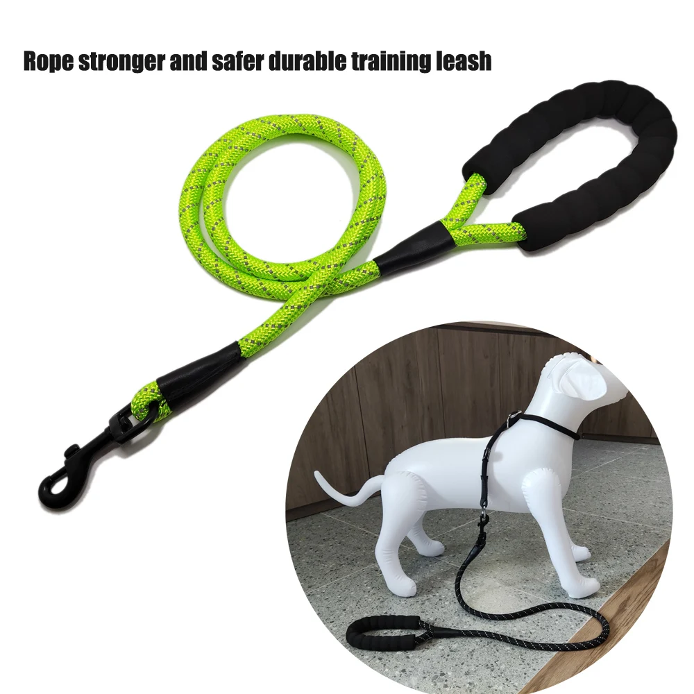 Wholesale 5FT Strong Heavy Duty Clasp Soft Rubber Handle Reflective Climbing Nylon Rope Dog Running Leashes