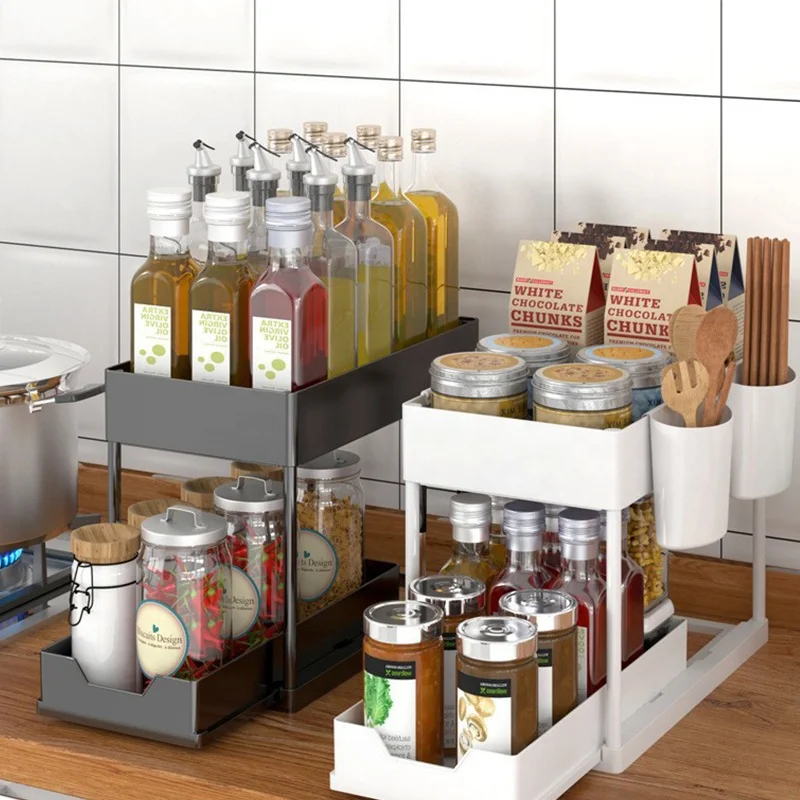 Распродажа двухслойная раздвижная раковина для ванной и кухни выдвижная полка хранения специй 2 упаковки органайзер под раковину