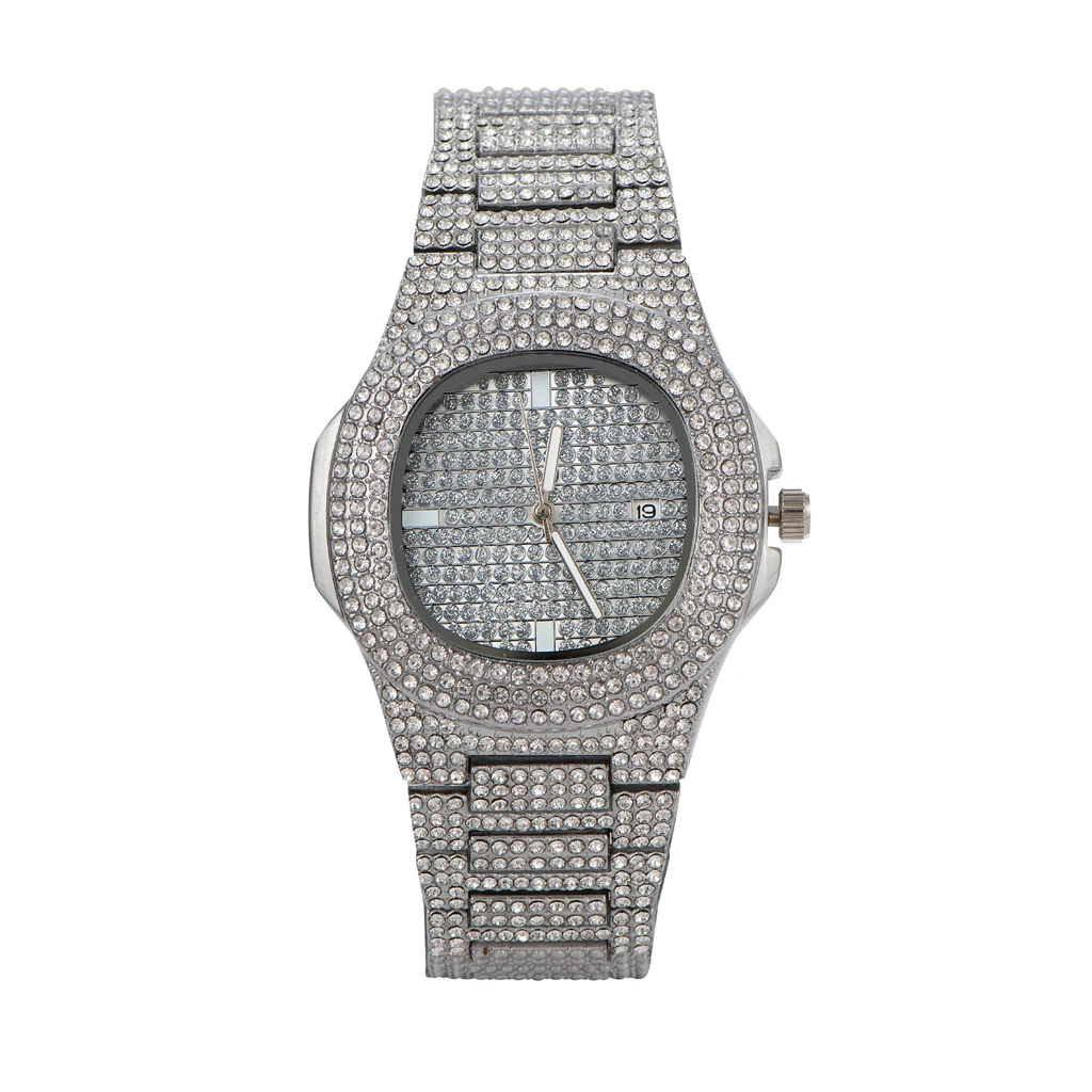  2021 Hip Hop Jewelry 18K Gold Plated Micro CZ Diamond Stainless Steel Roman Watches Luxury Men