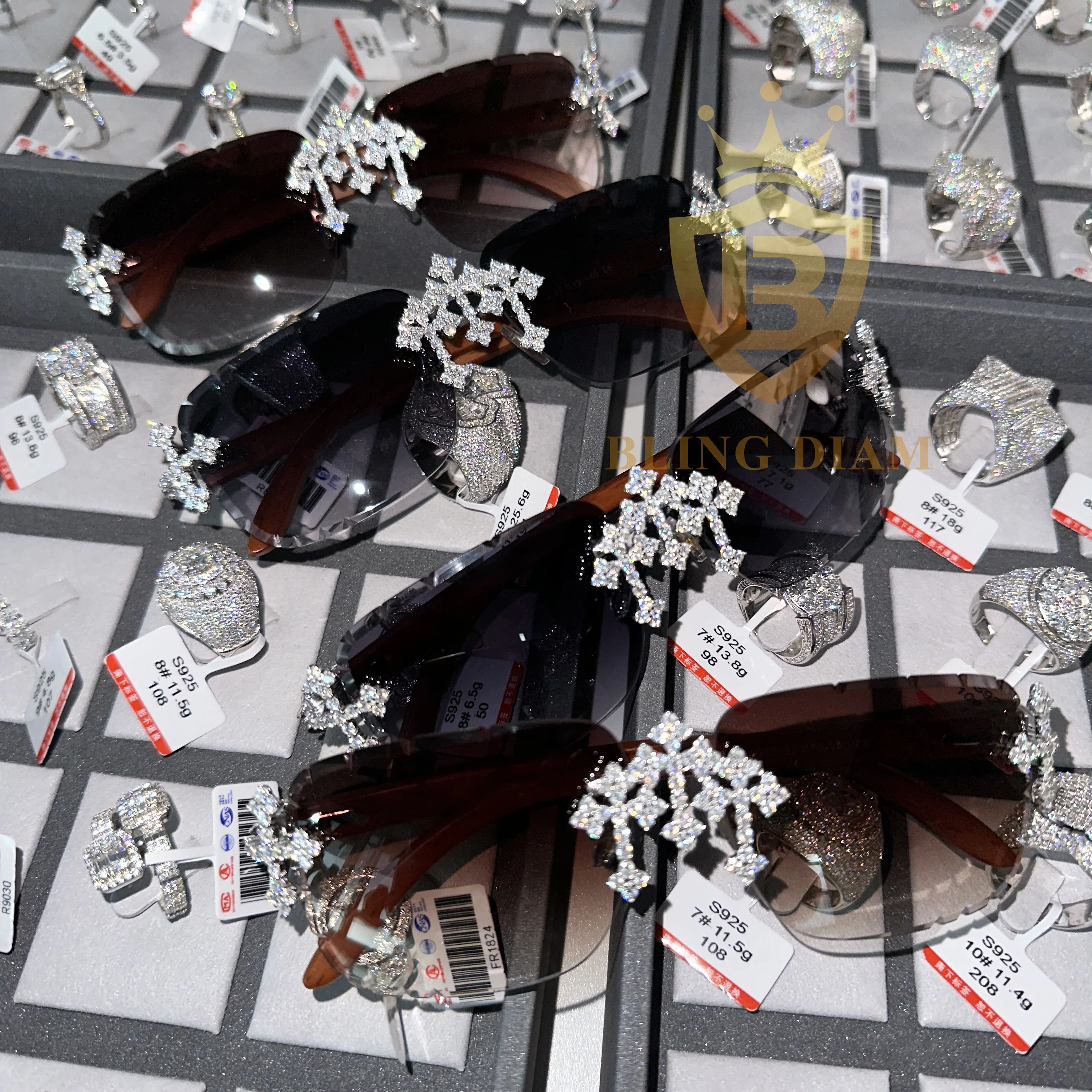 Rapper Hip Hop Jewelry 3 Cross Design moissanite glasses 925 silver fashion ice out sunglasses pass diamond tester