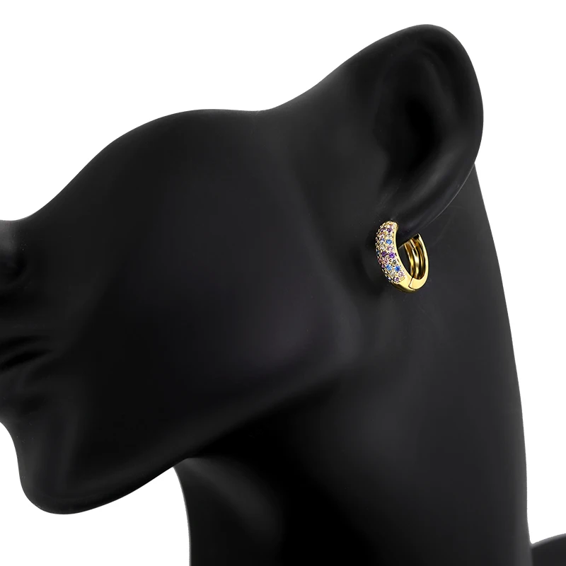 Wholesale Fashion Brass Jewelry Real Gold Plated Colored Gemstone Cubic Zirconia Hoop Huggie Earrings For Women