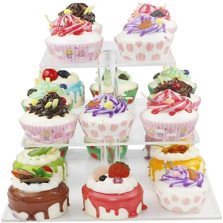 Dessert Stand Cupcake Stand Acrylic Holder 3 Tiers Square for Baby Shower Bridal Shower Birthday Wedding Hold 9 Donuts