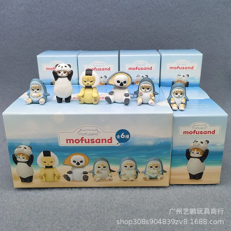 Blind Box Mofusands Action Figures Fried Shrimp Shark Cat PVC Blind Box Toys Cartoon Sanrios Cat on Slide Doll for Kids