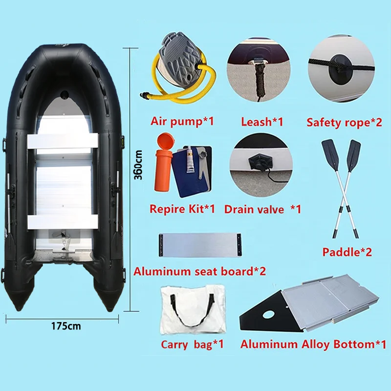 Aluminum Floor Folding Boat Fishing Inflatable Boat 1.2mm PVC Rescue Kayak Rowing Canoe with Free Accessories