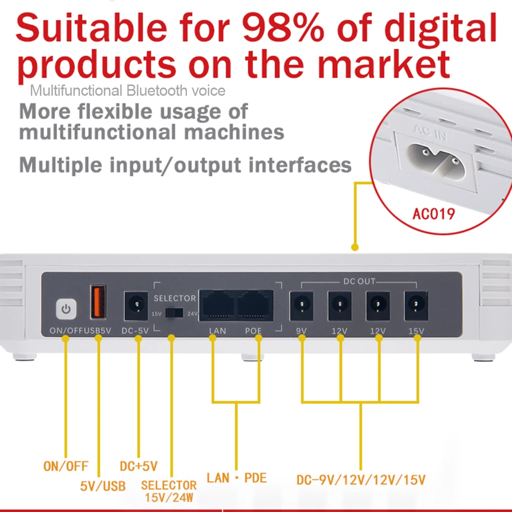 Мини-онлайн ИБП с литиевой батареей 24 Вт однофазный светодиодный дисплей для Wi-Fi маршрутизатора молниеносной защитой от 5 В до