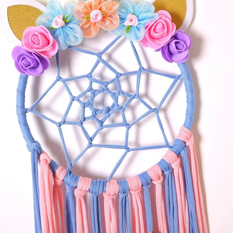 Ins Kids Rainbow Unicorn Profile Dream Catcher Kids Nursery Bedroom Wall Hanging Decoration Fluffy Tassels Unicorn Dream Catcher