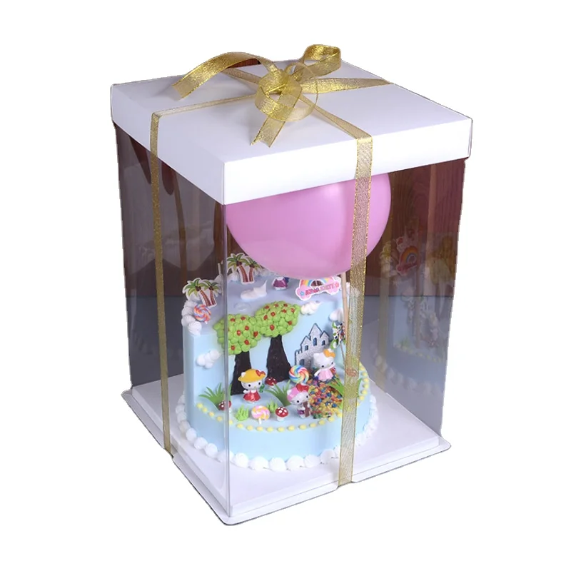 Gift Cake Box Wholesale Luxury Black Pet 6 Inch Birthday Cake Box With Ribbon (1600574617263)