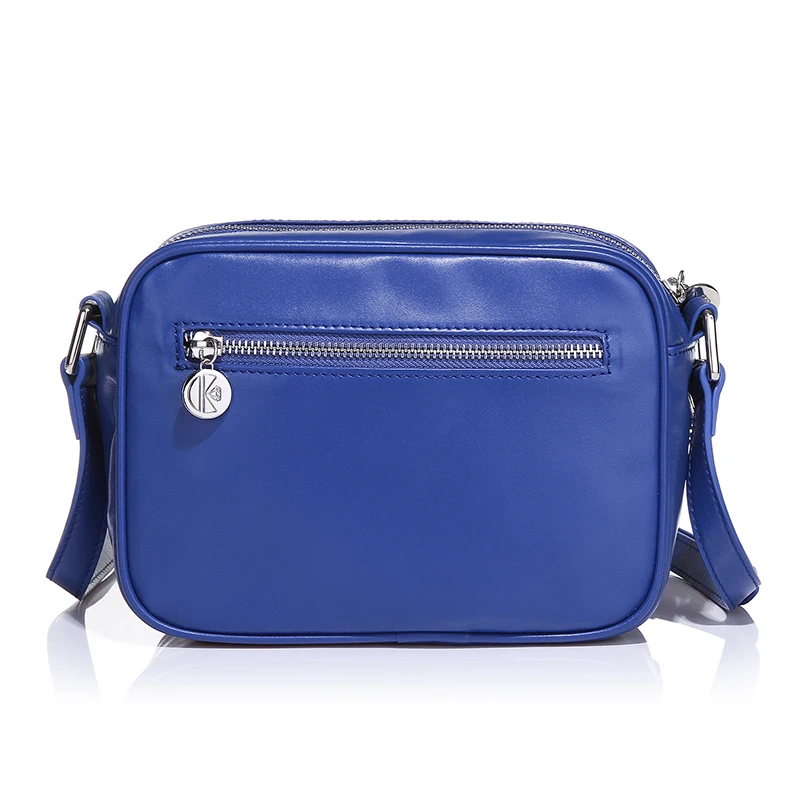 OEM Custom Italian Leather Women Messenger Bag Mini Blue Adjustable Shoulder Bag Real Leather Fashion Clutch Square Purse