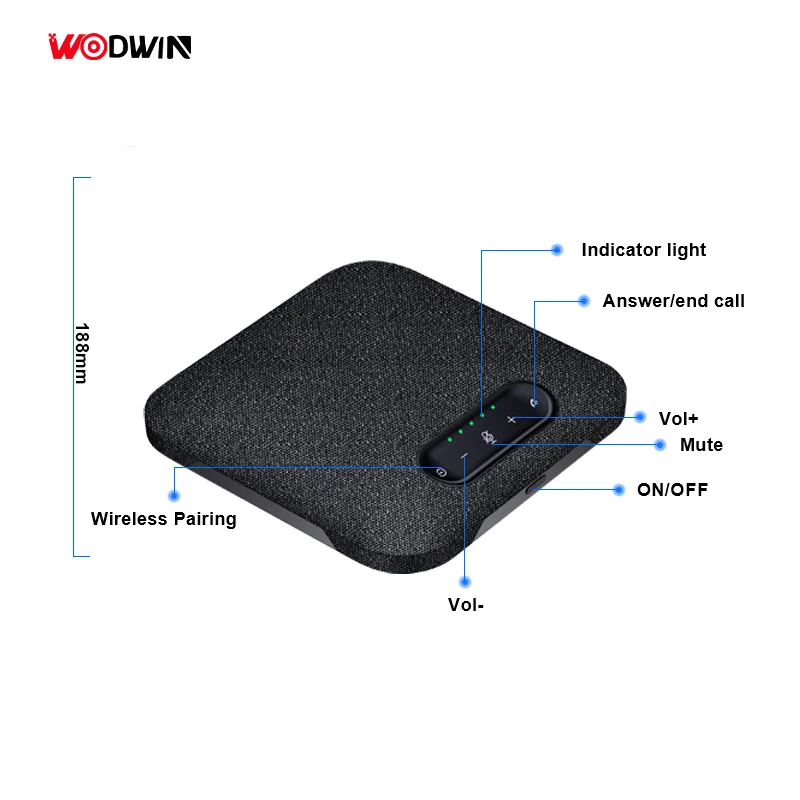WODWIN Expansion Mics HIFI Audio Build-in 3000mAH battery Wireless Conference Microphone For Meeting Room