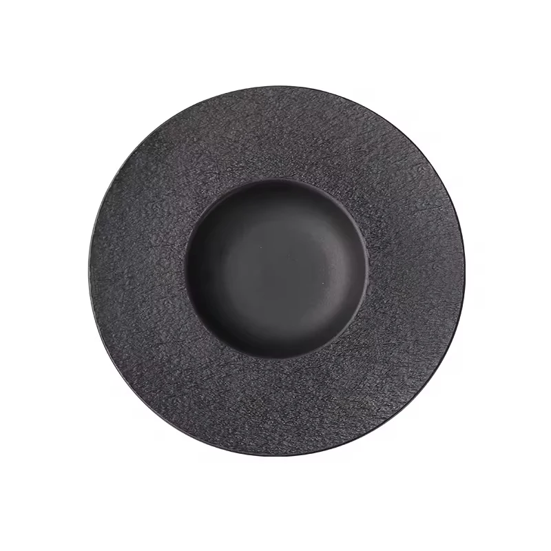 Modern Kitchen Tableware Rock Surface Design Ceramic Soup Plate Deep Pasta Plate