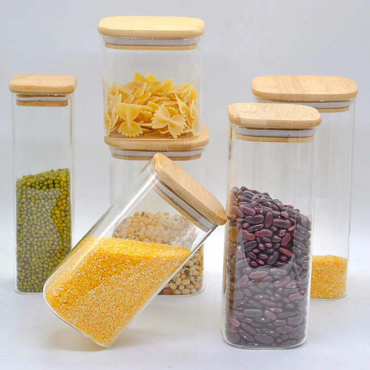 6Oz Transparent Glass Square Coffee Beans Kitchen Food Storage Glass Jar 250 Ml 1000Ml