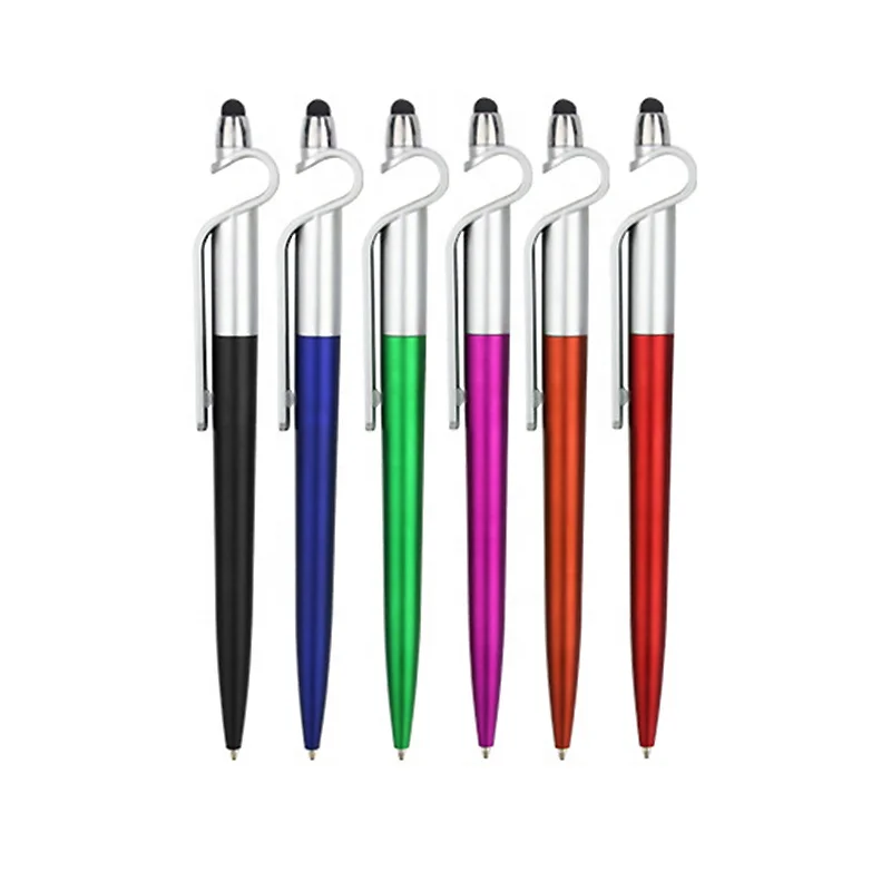 Personalized 3in1 Multi-function Promotional Mobile Phone Stand Holder Plastic Stylus Ball Pen