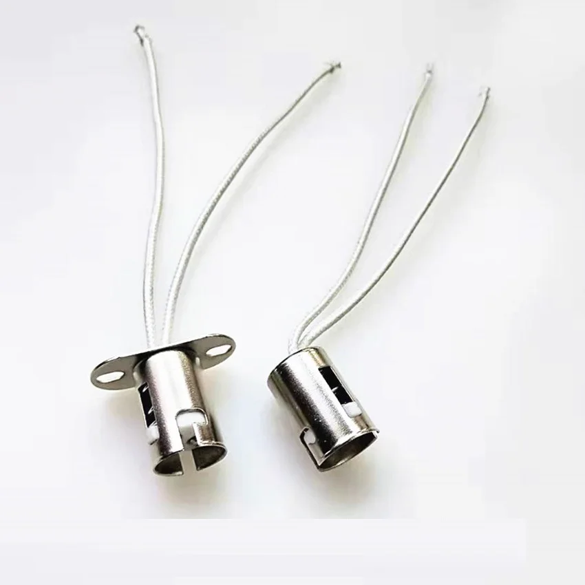 HoneyFly B15 Metal Lamp Base 220V 5A Iron Nickel Plating High Temperature Resistance 13cm Cable Screw Socket