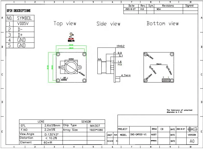 Low Illumination 2MP USB Camera Module With SONY Sensor IMX307 zero distortion usb camera module
