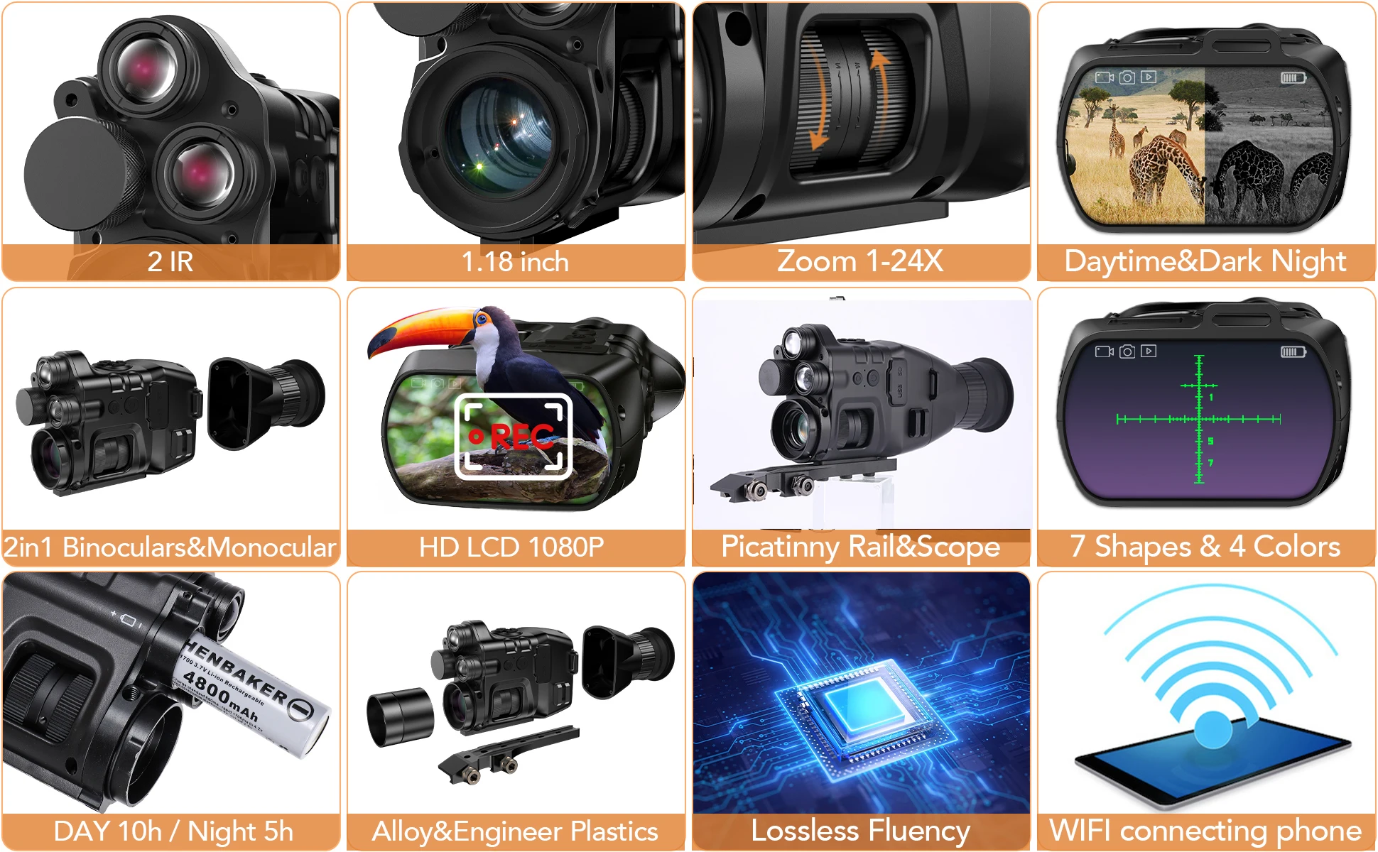 HENBAKER CY789 camera scope night vision scope hunting digital 5 Levels IR Light Adjustable