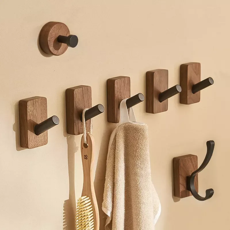 Wholesale solid wood clothes hook bathroom hook  Wall door after porch paste Black walnut hook