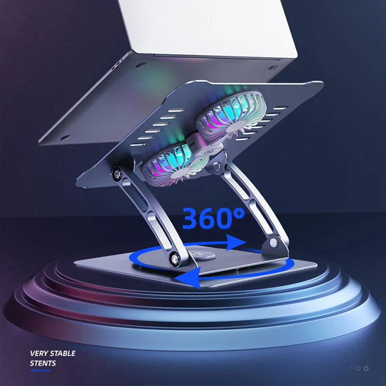 Great Roc Newest 360 laptop stand with cooling fan adjustable aluminum foldable laptop cooling pad rgb gaming notebook cooler