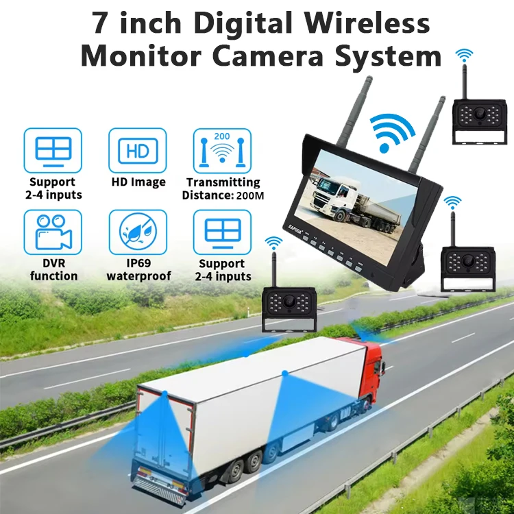 Factory Directly Selling Wireless 7 inch Reverse Backup Lcd monitor And Camera 4 Channel Truck Camera for Car Truck