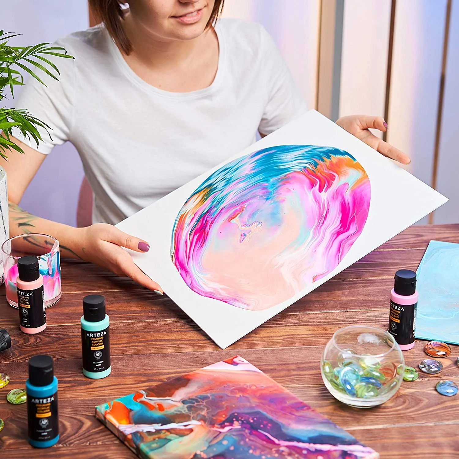 High Flow Acrylic Paint Acrylic Pouring Paint Set 2oz Bottles 36 colors for Pouring on Canvas, Glass, Paper, Wood, and Stones