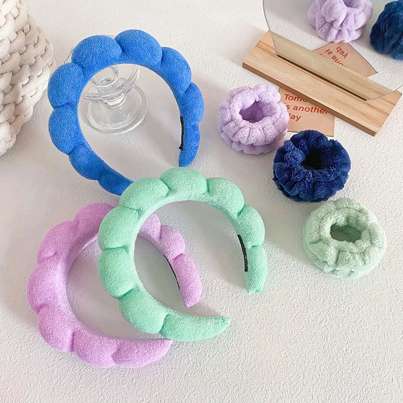 RTS Custom Makeup Sponge Headbands Non Slip Towel Fabric Hair Band For Skincare Accessories Puffy Headwear With Wristband