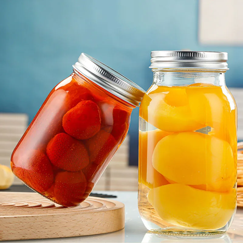 Custom 8 Oz 16 Oz 32 Oz Empty Clear Wide Mouth Canning Food Storage Glass Mason Jar With Lids For Canning