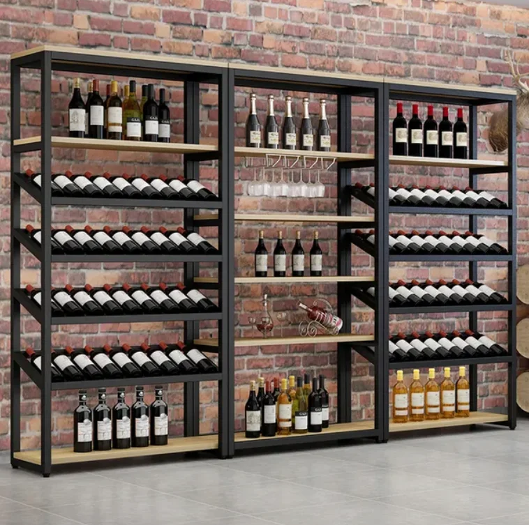 Simple Iron Wine Rack Cabinet Multi-layer Floor-to-ceiling bar Storage Display Shelf