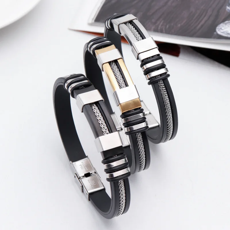 Punk Titanium Steel Bracelet Men Casual Hip Hop Charm Personality Wristband Casual Bangle Male Fashion Jewelry Gifts