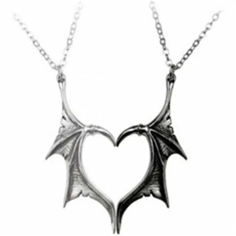 New Punk Demons Wings Gothic Necklace Vintage Men Women Couples Heart Pendant Necklace Jewelry