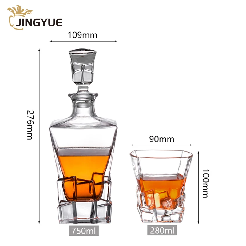 JingYue Square Shape Whisky Glass Gift Set Personalized Logo Old Fashioned Crystal for Cocktail Cognac Liquor Vodka