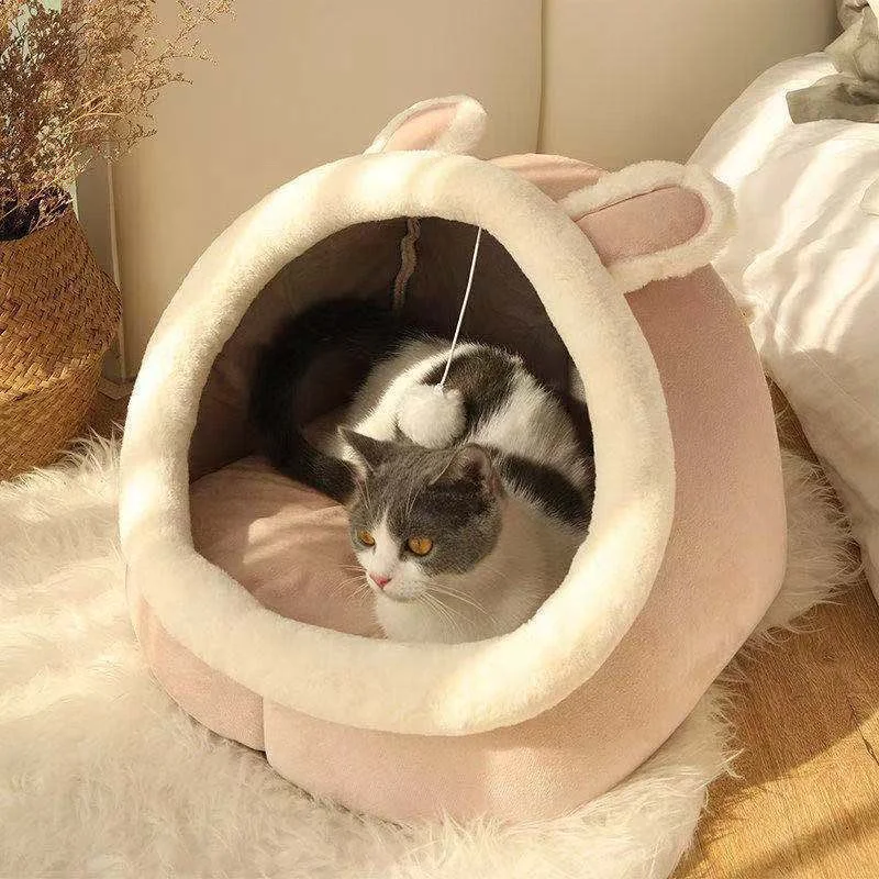 Custom Semi Closed Type Cute Pet Nest Cat Nest Bed Winter Comfortable Cartoon Style Cat Beds for Indoor Cats