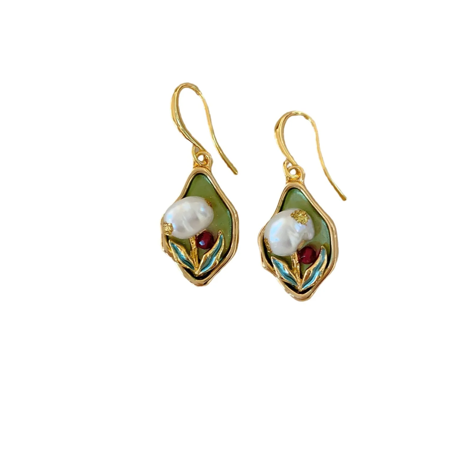 Vintage Oil Painting Pearl Earrings Palace Wind Ear Buckle Luxury High Sense Necklace