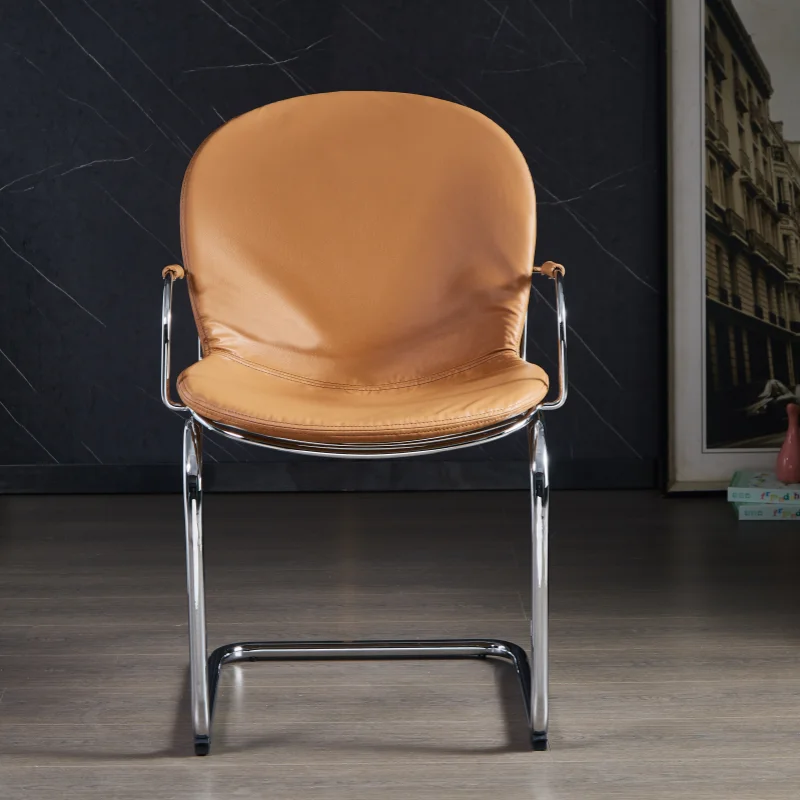 Metal Furniture Modern Backrest Dining Chair for Living Room Leather Seat Chairs Metal Frame