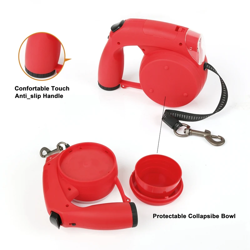 LED Light  16ft Nylon Tape Automatic Pet Lead Poop Bag Feeding Bowl and Food Storage Heavy Duty 110lbs Retractable Dog Leash