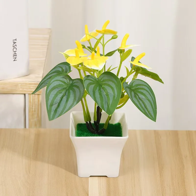 Artificial plant indoor anthurium feel fake flower simulation pot home office decoration small pot tabletop decoration