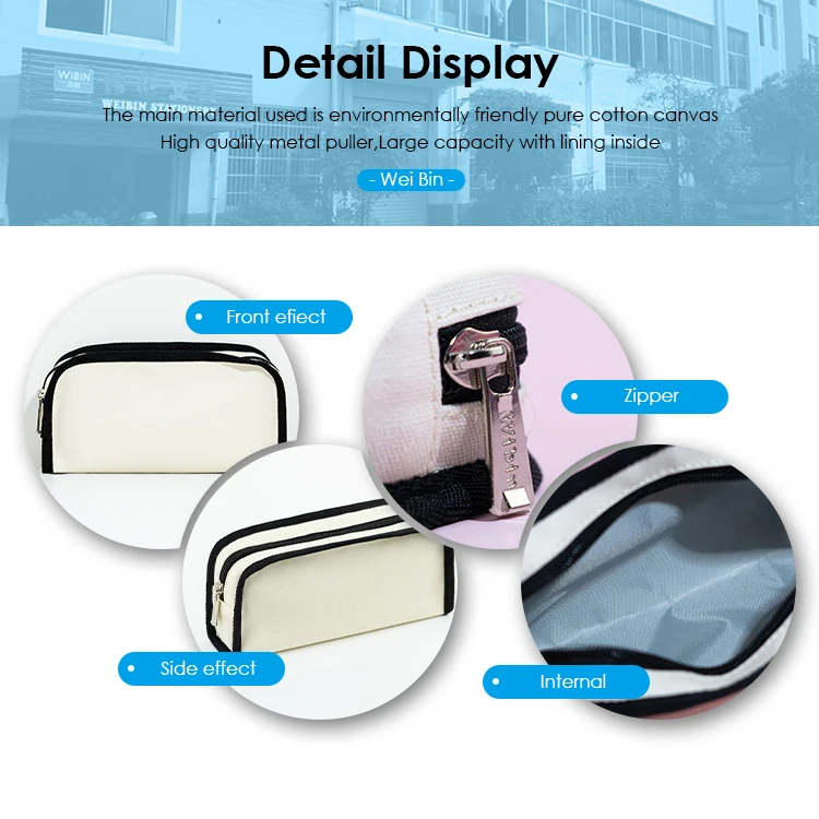 New Simple Color Canvas Multi-functional Storage bag wholesale Custom Student School Supplies Stationery Pencil Case