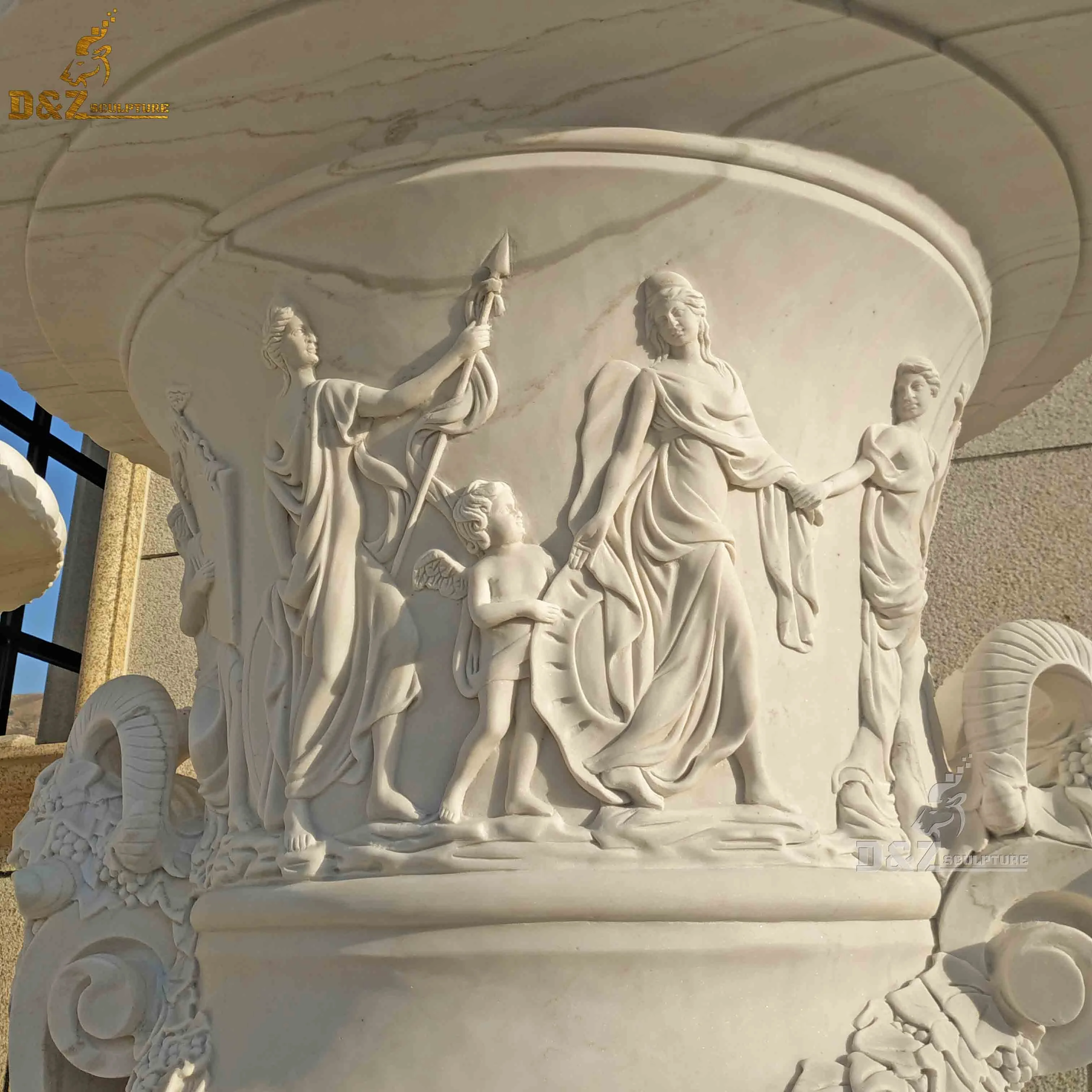 Custom Art Decorative Vivid Hand Carved Natural 3D Stone Marble Relief Sculpture With Flower Carving