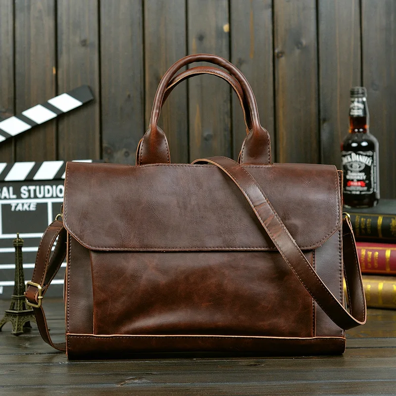 Men Vintage Leather Brown Conference Handbag Original Lawyer Briefcase Office Tote Bags Business