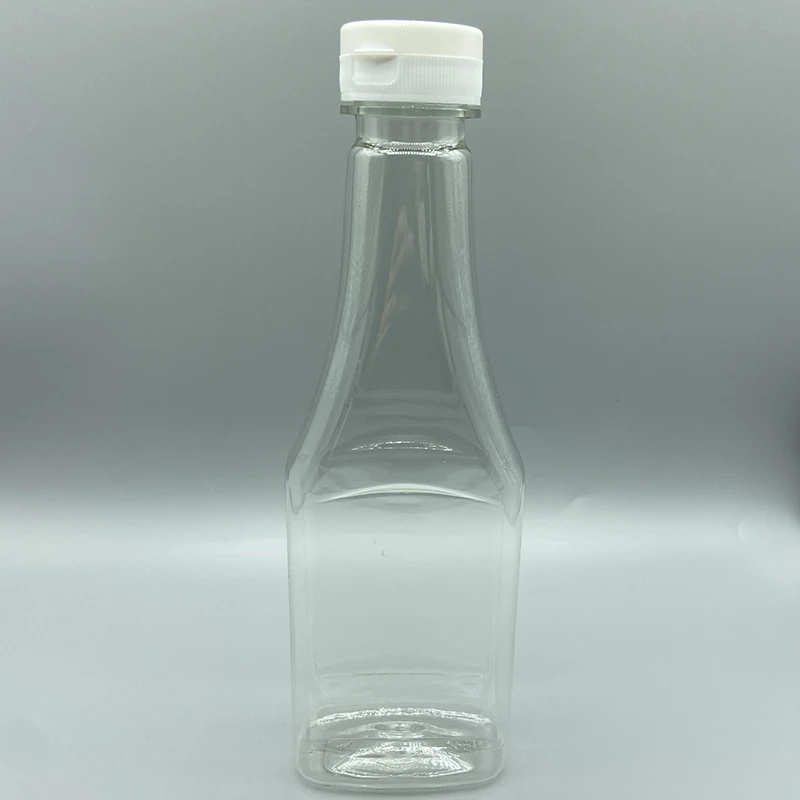 Customize 300ml transparent Pet Soy Sauce bottle For the kitchen with flip cap