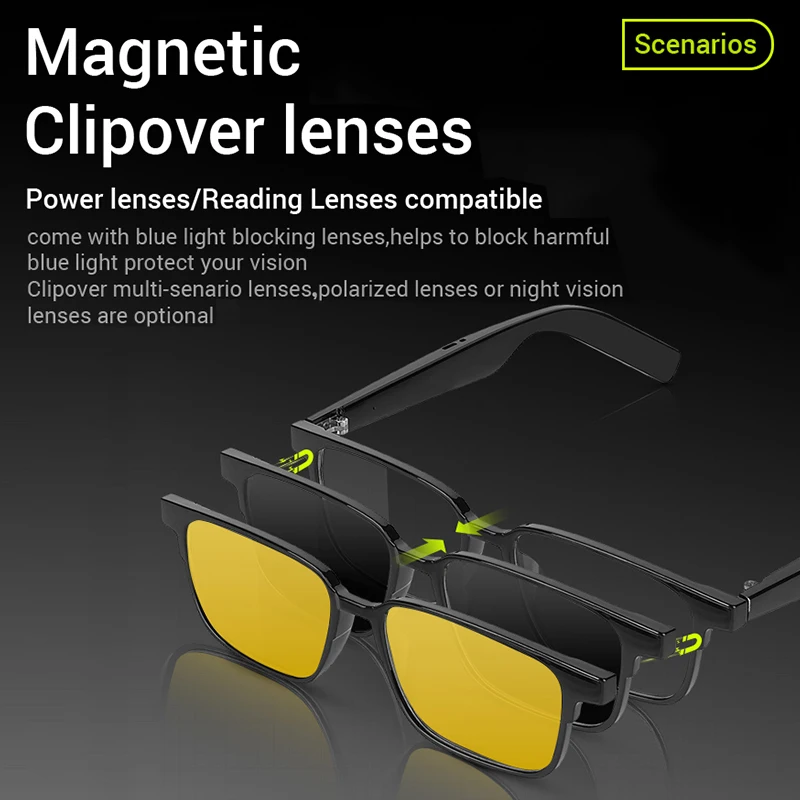 Smart Glasses Wireless Bluetooth compatible Hands-Free Calling Music Audio Sport Headset Eyewear Intelligent Eyeglasses