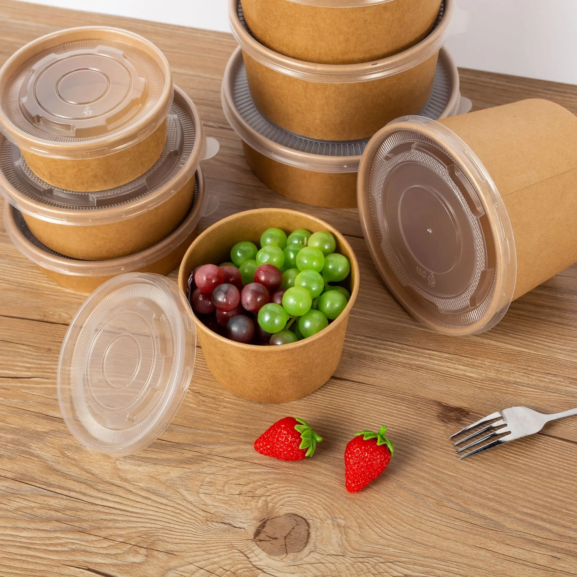 Manufacturer Custom Disposable Food Grade Kraft Paper Soup Bowl Kraft Paper Salad Bowl