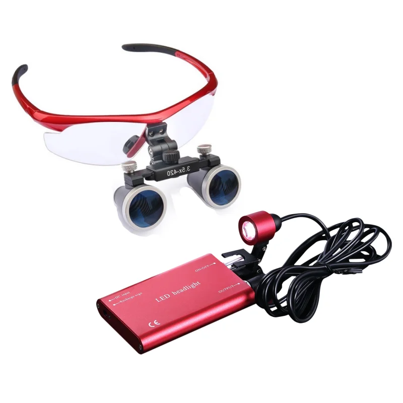 2.5/3.5x420 Headlight Headlamp 5W Dental Loupes Dental Magnifier Dental Lab Medical Loupes Magnification Binocular Set Metal box