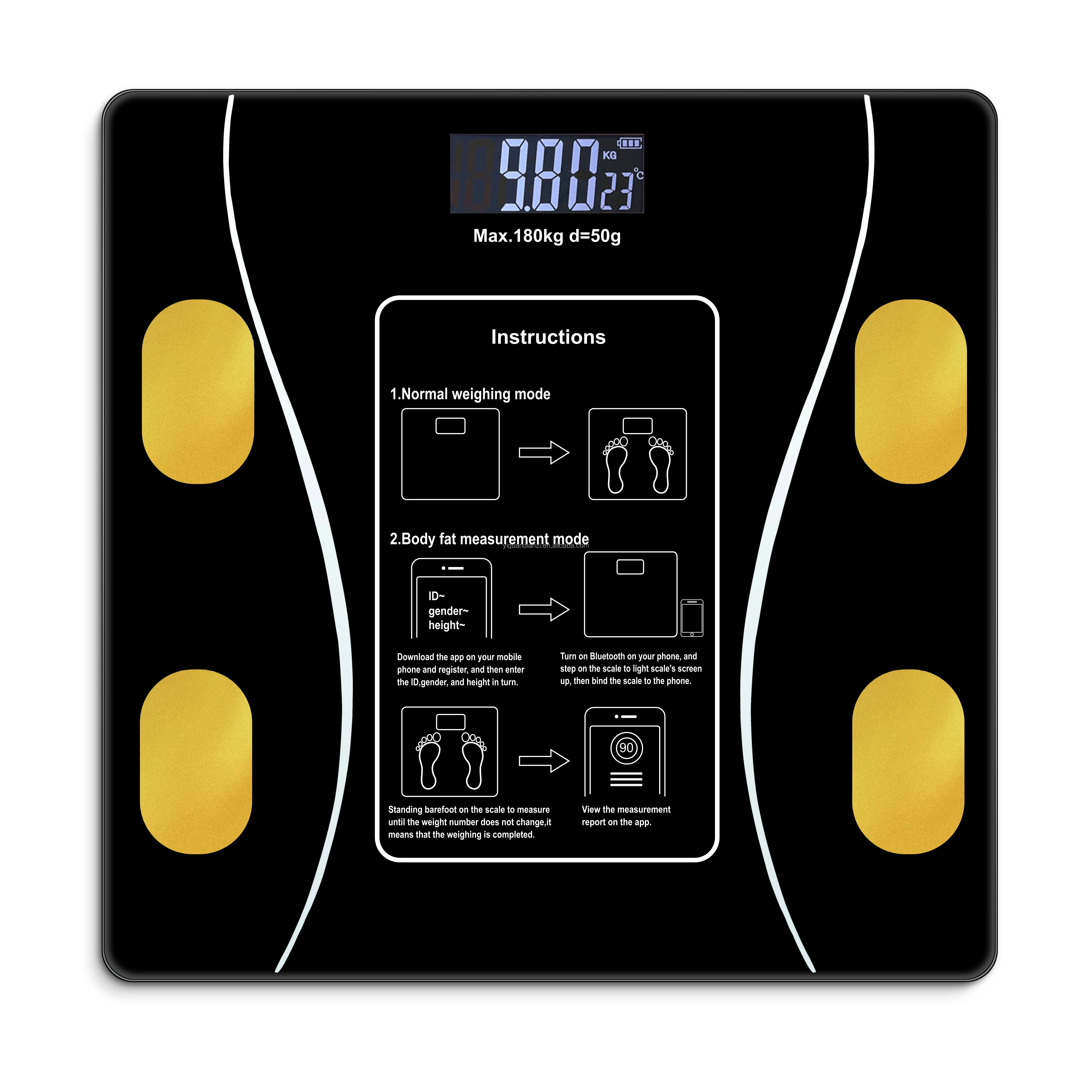 LCD BMI Smart Body Fat Scale with Bluetooth 180kg Fitness Bathroom Scale Backlit Display